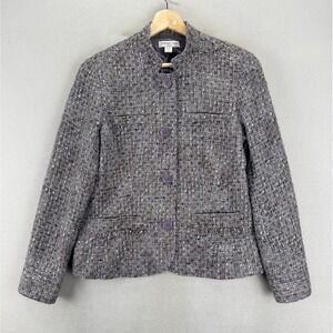 Coldwater Creek Women's Sz 12 Purple Tweed Button Front  Fringe Pocket‎ Jacket